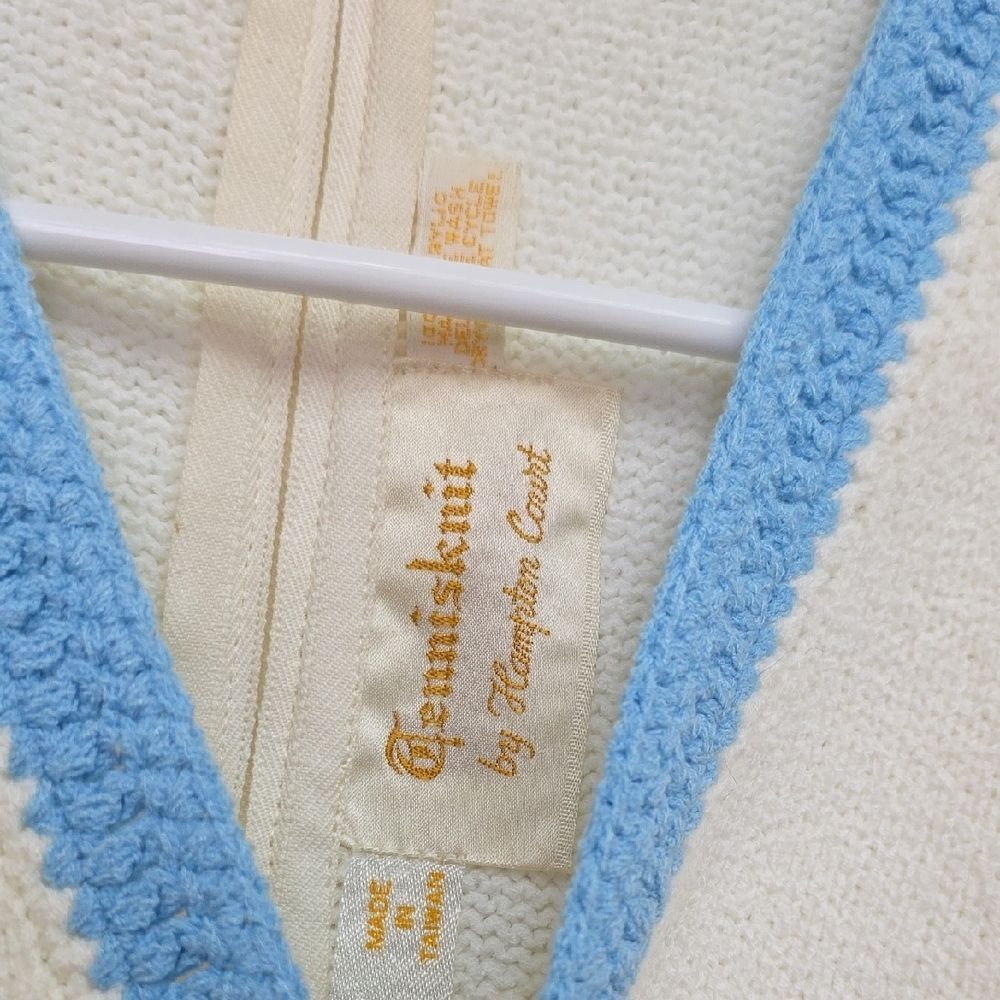 Vintage 1970s Hamton Court Tennis Skirt Cream/White And Blue Pleated Knitted NWT - Picture 4 of 10
